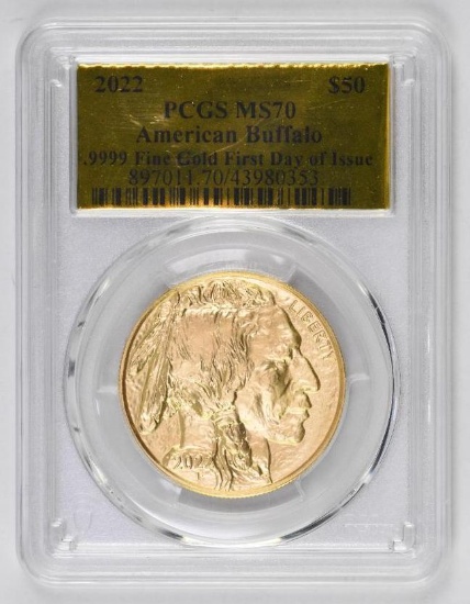 2022 $50 American Buffalo 1oz. .9999 Fine Gold (PCGS) MS70 First Day of Issue