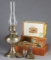 This  consists of nine Items to include:  One antique Aladdin Lamp, nickel over brass, 21
