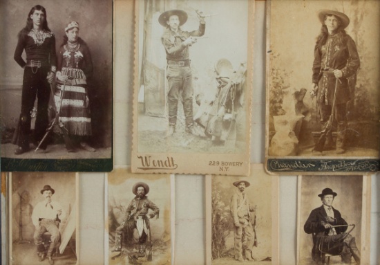 Framed collection of seven (7) vintage Cabinet Cards.  Some are sharp shooters from various early ph