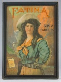 A vintage color Lithograph advertising FATIMA Cigarettes, 20 for 15 cents. Dated 1907, Copyright by