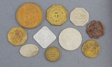 Group of 10 vintage Trade Tokens to include:  One large 1 dollar in Trade; 15 cents in Trade Jim Wat