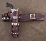 Fancy double loop Holster and matching Cartridge Belt, marked 