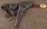 Civil War Flap Holster and Belt Rig with leather Cartridge Box.  Cartridge Box and Belt are marked 
