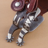 Fine pair of Billy Klapper marked Spurs.  Spur # 157, with hand engraved card suit pattern and ranch