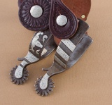 Fine pair of double mounted Spurs by the late Texas Bit and Spur Maker Jerry Cates.  Spur # 3072, wi