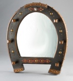 Custom made Horse Shoe hanging Hat or Spur Rack with mirror in center, made by Texas Artist Milo Mar