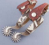 Fancy pair of double mounted Spurs by noted Oklahoma Bit and Spur Maker, Jerry Wallace with silver o