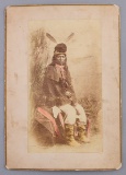 Vintage, Albumen boudoir Card, unmarked Randall, No. 8, possibly Apache Medicine Man with some hand