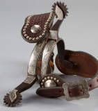 Unique pair of sterling mounted Spurs by noted Texas Bit and Spur Maker Wayne Paul.  Spur #498, hand