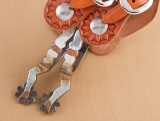 Three piece Set of gal-leg Spurs and matching gal-leg Bit, by noted Texas Bit and Spur Maker Ray And