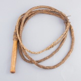 Hand braided leather Bull Whip, 12 1/2 ft. long, made by Carl Darr, name carved on handle.  Deanie H