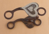 Crockett marked  Iron Bit with large silver engraved double hearts on cheek piece, possibly a specia