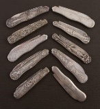 Collection of 10 ornate silver and sterling Pen Knives, measuring 2 7/8