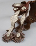 Awesome pair of Crockett-Adamson double mounted Spurs, hand engraved, full mounted with diamonds on