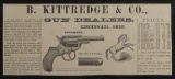 Collection of six framed Newspaper Advertisements, five are advertising early Colt Firearms, one is
