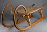 Early hickory wooden Sled with iron brackets and woven canvas seat, 49