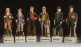 Collection of 6 Old West Character Whiskey Bottles, produced by Americana Porcelain, to include Wyat