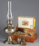 This  consists of nine Items to include:  One antique Aladdin Lamp, nickel over brass, 21