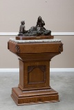 High quality antique oak Bronze Pedestal,  circa 1900, in excellent finish and condition with all ma