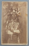 Vintage Albumen boudoir Card of early Indian with horn and feather headdress.  Note: Canvas cartridg