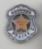 Shawnee Oklahoma Police Badge, shield with cut out star, 2 3/4