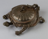 Ornate and very desirable Cast Iron mechanical Turtle Spittoon, SN 3612, attributed to Bradley & Hub