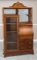 Unique, antique oak Secretary with bombay shaped drop front desk, ornately carved with lions support