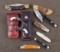 Tray  of Folding Knives and two miniature Revolvers with steer head grips.  Knives included are 2 Sc