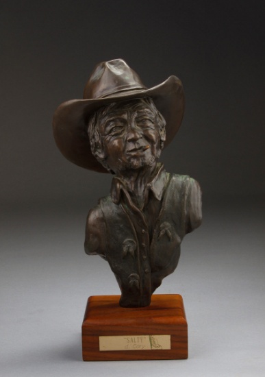 Original Western Bronze Sculpture by artist D. Cary, titled "Salty", #2 of 20.  Measures 12 3/4" tal