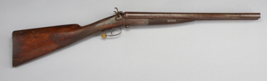 Early E. James & Co., 10 gauge Coach Gun, 20" barrels, double rabbit ear with unusual thumb lever ba