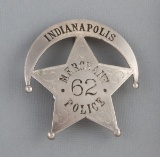 Indianapolis Merchant Police, #62, Badge, two point ball crescent over five point, two ball star.  3