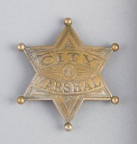 Ornate, City Marshal Badge, six point ball star, 2 5/8