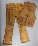 Fine vintage two-piece, fringed leather Pants and matching Vest, circa 1900-1910, with all leather s