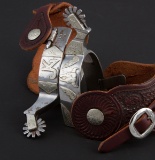 Fancy pair of unused double mounted Spurs by the late Texas Bit and Spur Maker Jerry Cates (#3576).