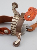 Fine pair of double mounted Spurs (#4427) by the late Jerry Cates with chevrons on one heel band and