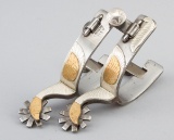 Pair of double mounted Spurs (#1827), by noted Texas Bit and Spur Maker Don Rogers, done in the flyi