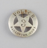 Police Harlowton, Mont. #3 Badge, circle with star, 2 1/4