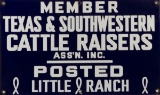 Raised blue porcelain, single side, hanging Ranch Sign, 12