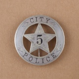 City Police #5 Badge, circle star, 2