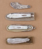 Collection of four vintage sterling silver and mother of pearl ladies Knives, circa late 1800s to 19