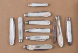 Collection of 10 mother of pearl ladies Knives, five of which have carved grips, most all have hallm