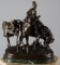 Extremely fine Russian Bronze Sculpture showing a Russian Cossack with two horses.  NOTE: Extremely