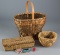 Group of three woven Baskets accompanied by three small pieces of Beadwork.  Wild West Museum.