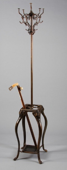 Scarce, antique cast iron Hat and Coat Pole/ Cane / Umbrella Stand, circa 1900-1910, with claw feet