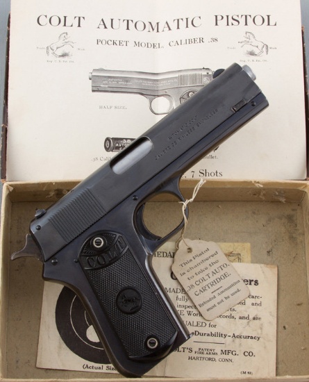 Fine Vintage Colt, Pocket Model, Semi-Automatic Revolver, .38 Caliber, SN 42083, 4 1/2" barrel, near