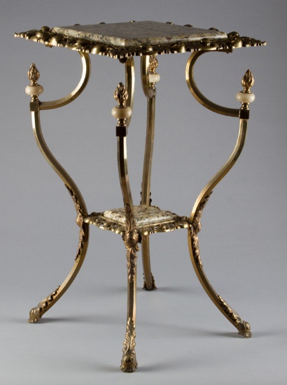 Early Victorian, brass and marble Lamp Stand, attributed to Bradley & Hubbard, circa 1890s.  Top mea