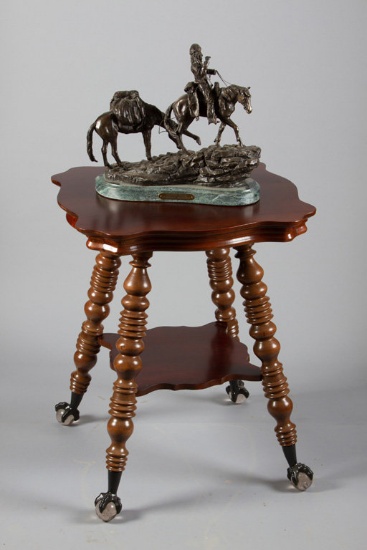 Antique Mahogany Parlor Table with Tiffany style ball & claw brass feet, circa 1910, 30" tall x 24 "