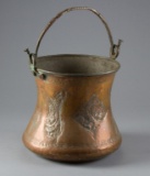 Large hand hammered copper Pot with ornate handle, 12 1/4