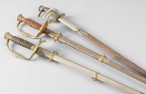 Group of three Dress Swords, possibly Lodge pieces, in estate as found condition.  Two have brass gu