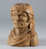 Hand carved wooden Indian Head Bust with head band, 11